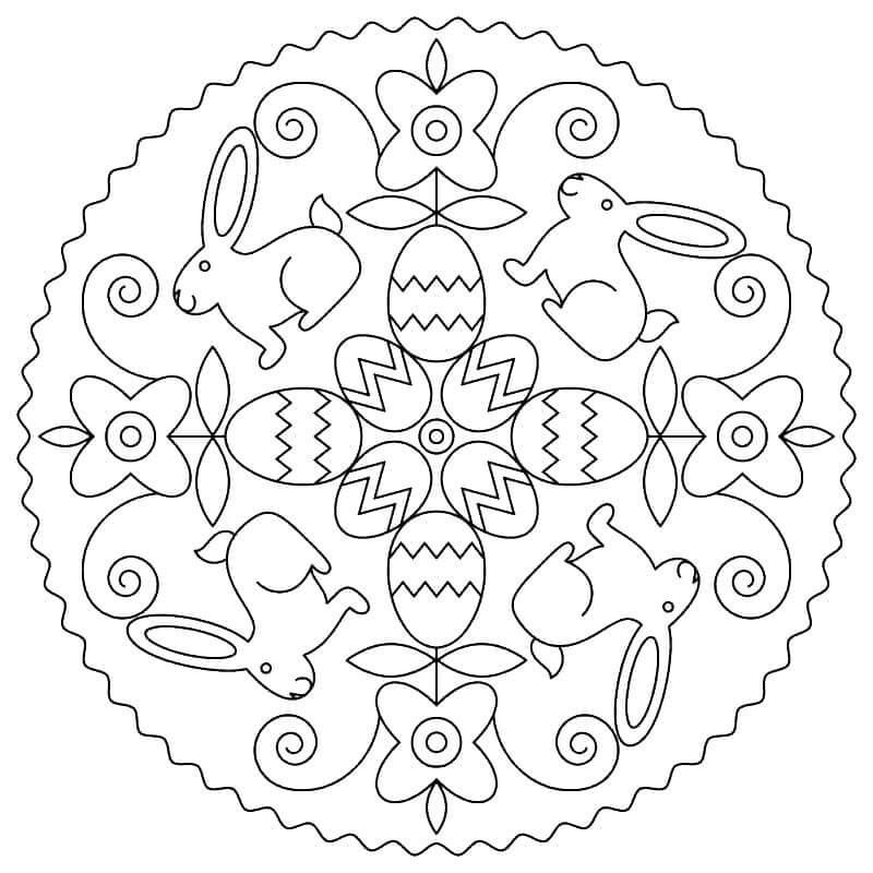 Mandala di Pasqua con Conigli da colorare