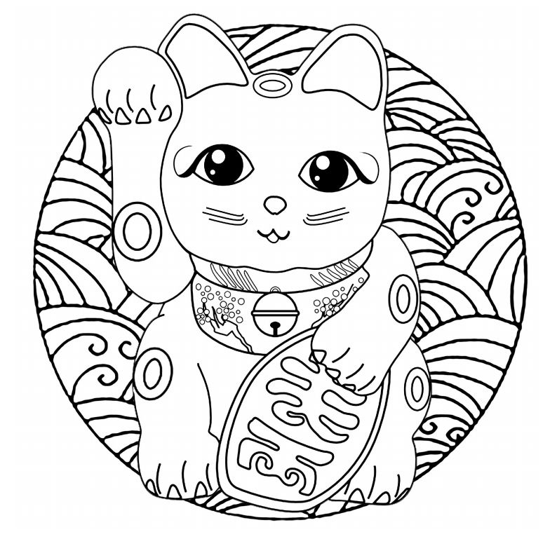 Mandala Maneki Neko da colorare