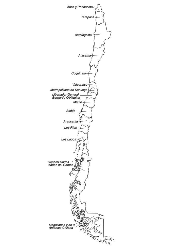 Mappa del Cile da colorare