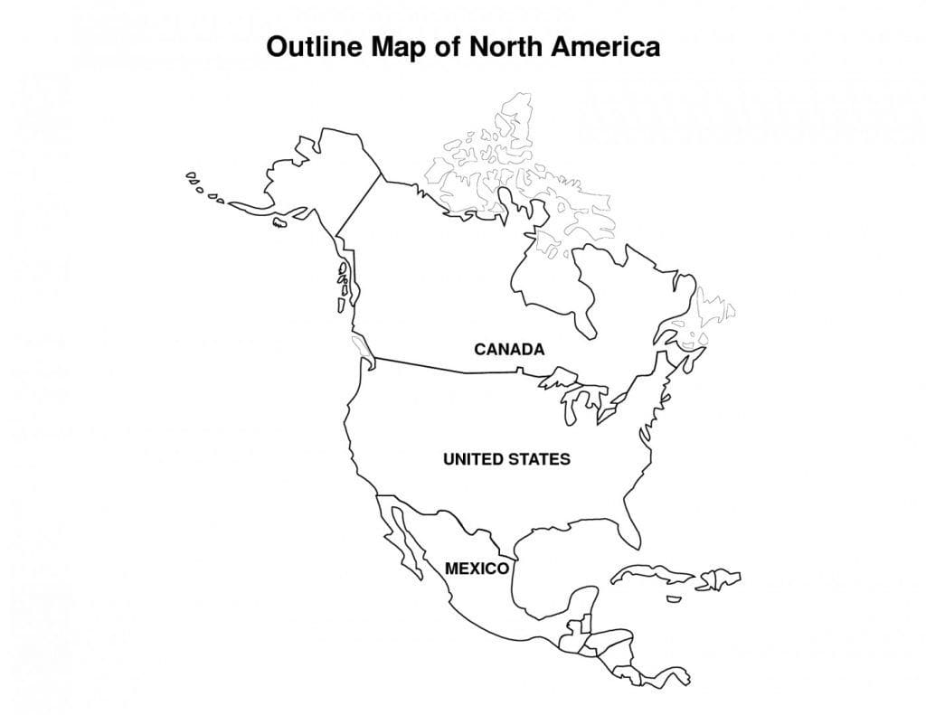 Mappa dell'America Settentrionale da colorare