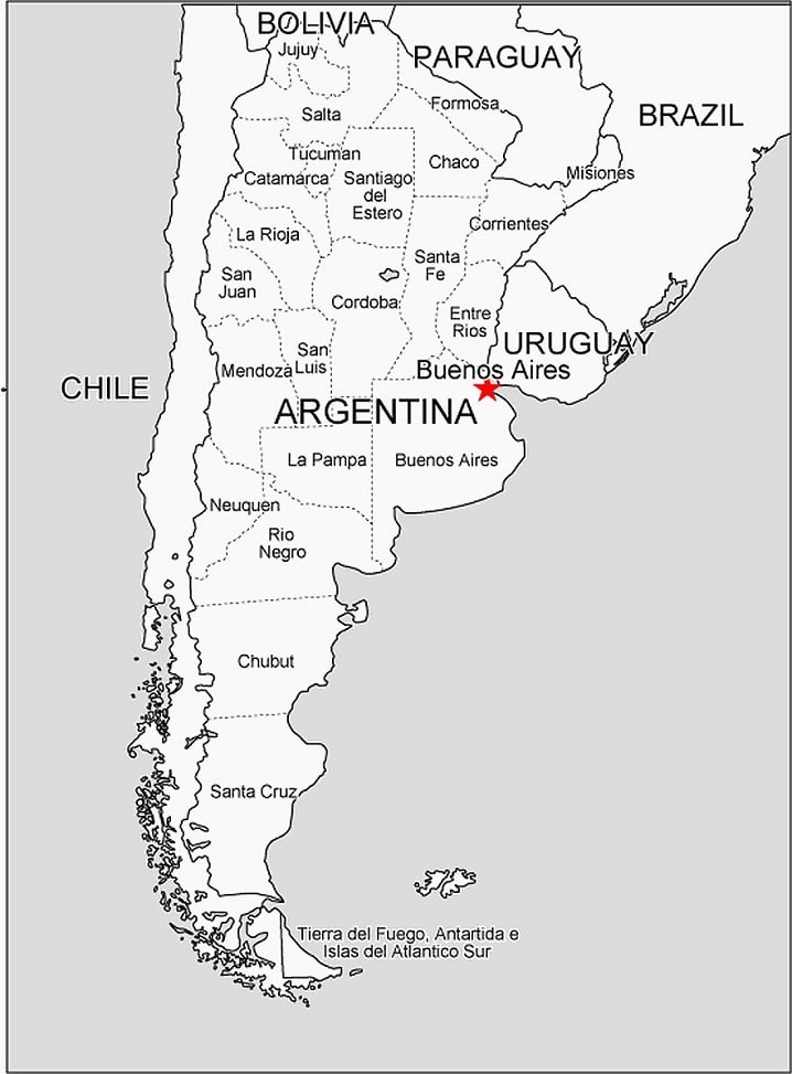 Mappa dell'Argentina da colorare