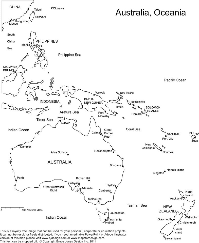 Mappa dell'Australia e dell'Oceania da colorare