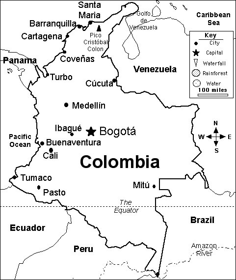 Mappa della Colombia da colorare