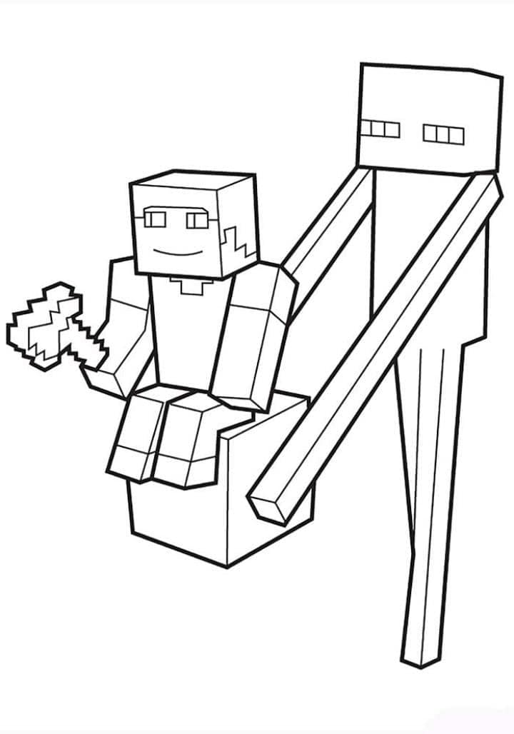 Minecraft Steve e Enderman da colorare