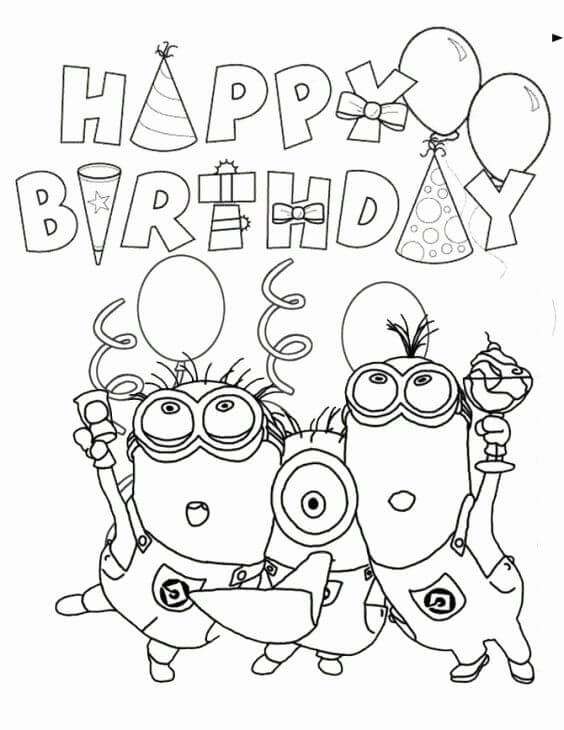 Minion in Buon Compleanno da colorare