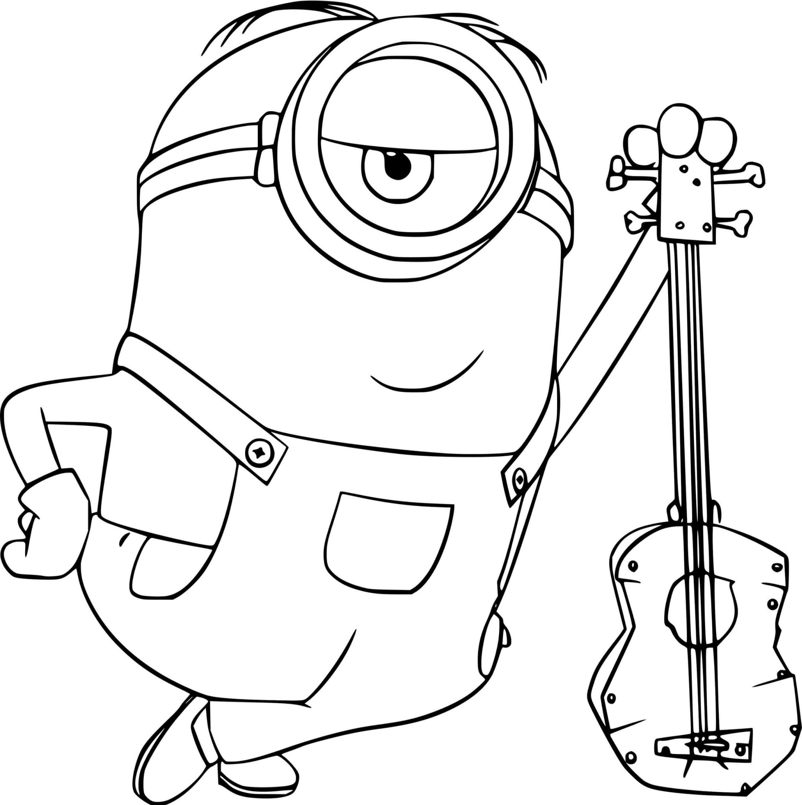 Minion sorridente con la Chitarra da colorare