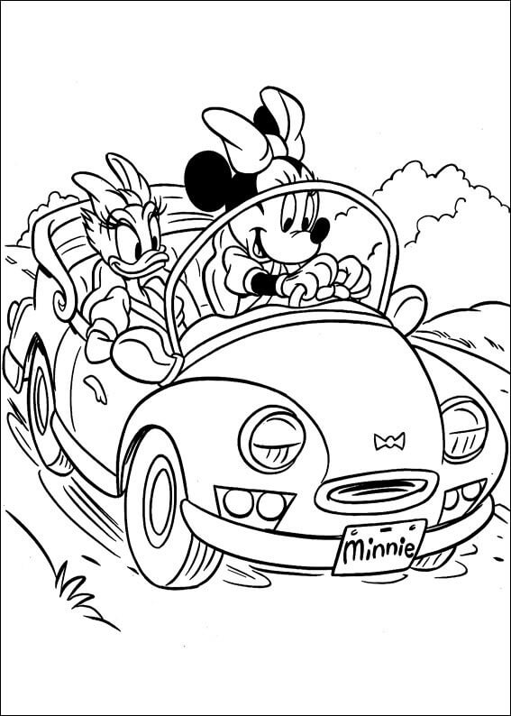 Minnie e Paperina alla Guida di Un'auto da colorare