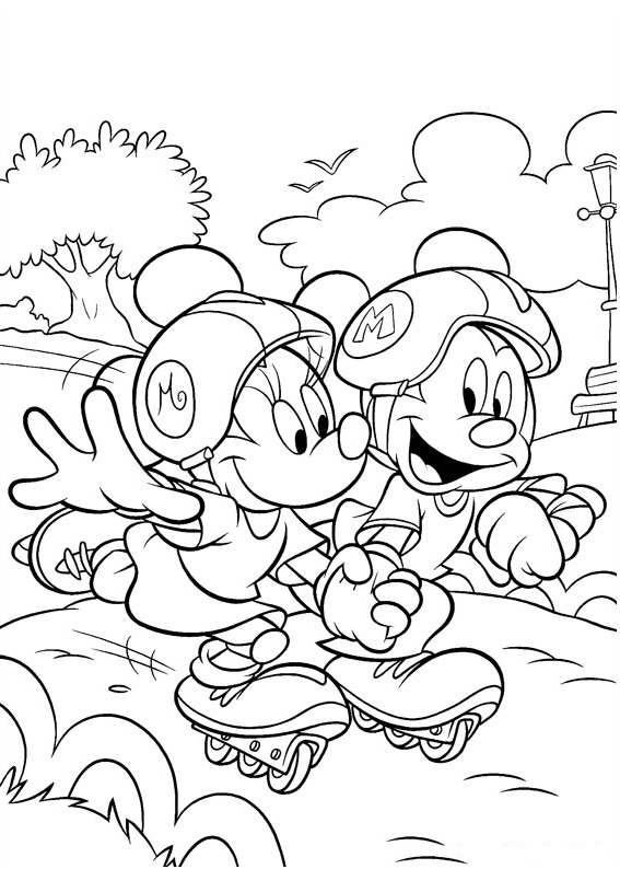 Minnie e Topolino con i Rollerblade da colorare