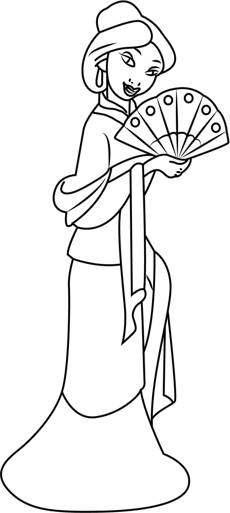 Mulan con Ventaglio da colorare
