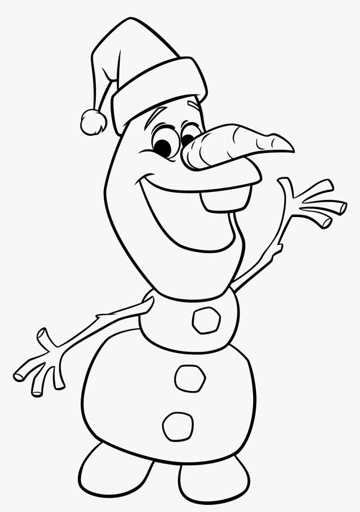 Olaf con cappello da Babbo Natale da colorare