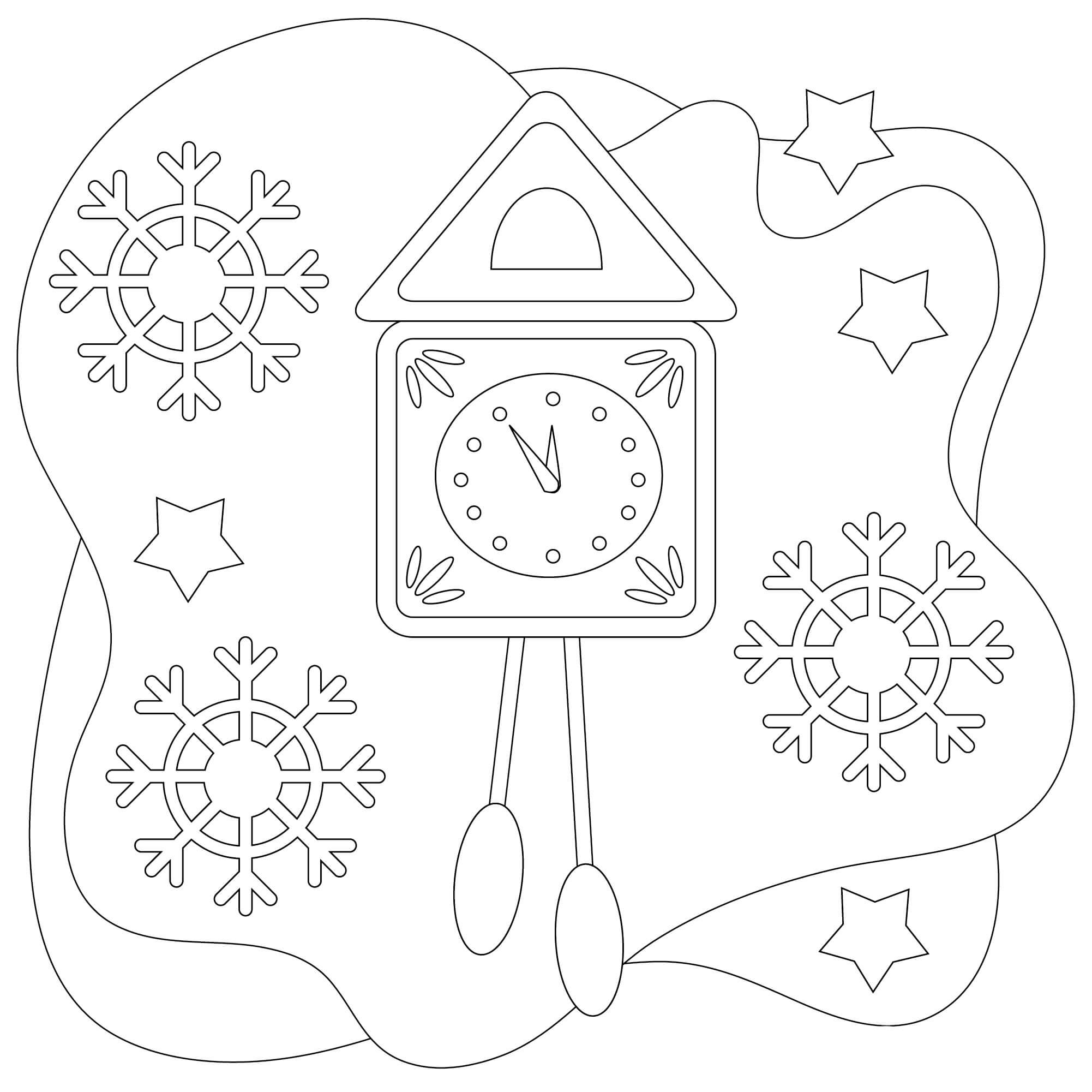 Orologio nella neve da colorare