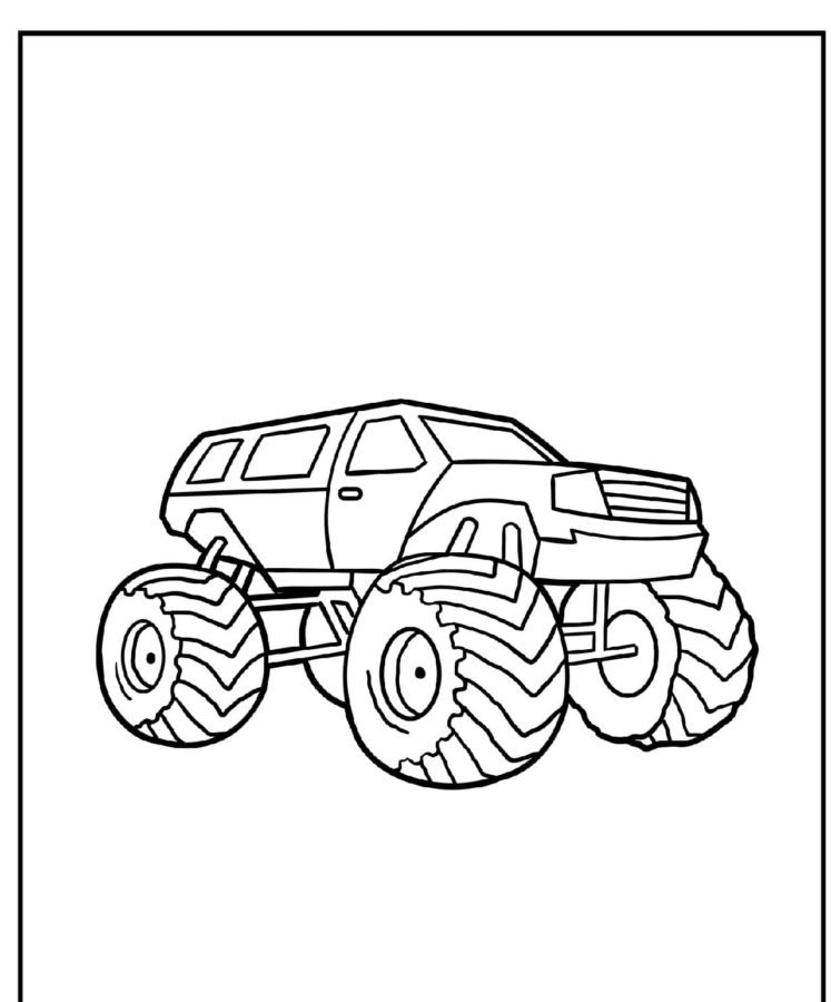 Pagina da colorare di monster truck con cabina chiusa da colorare