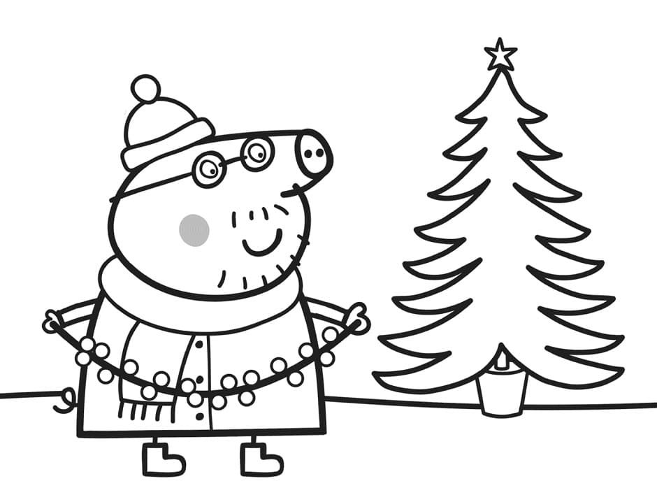 Papà Pig con albero di Natale da colorare