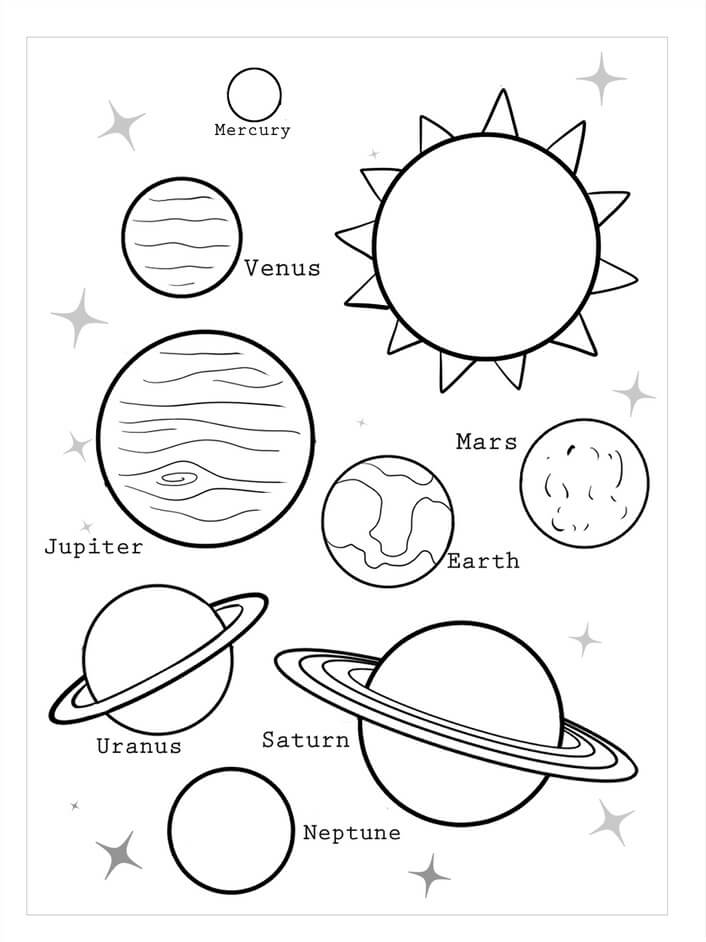 Pianeti Semplici da colorare