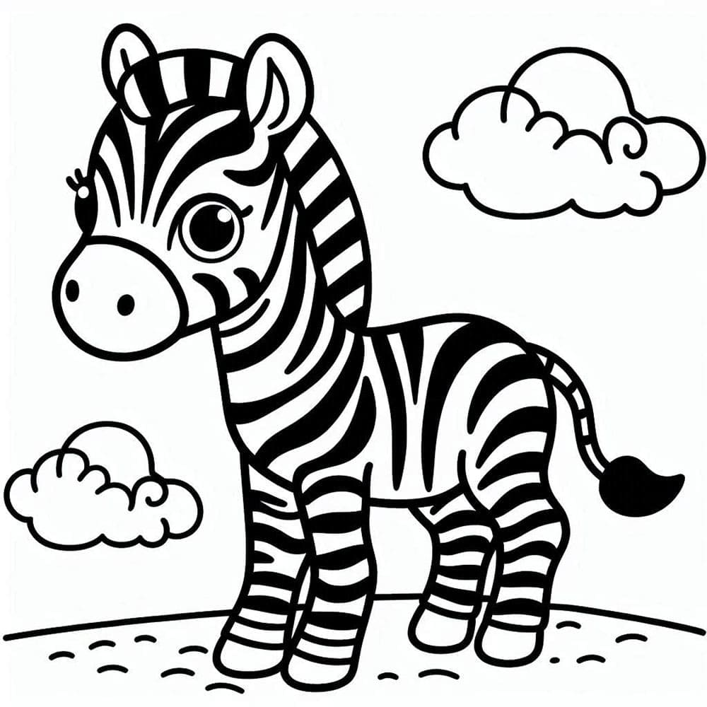 Piccole Zebra e nuvole da colorare