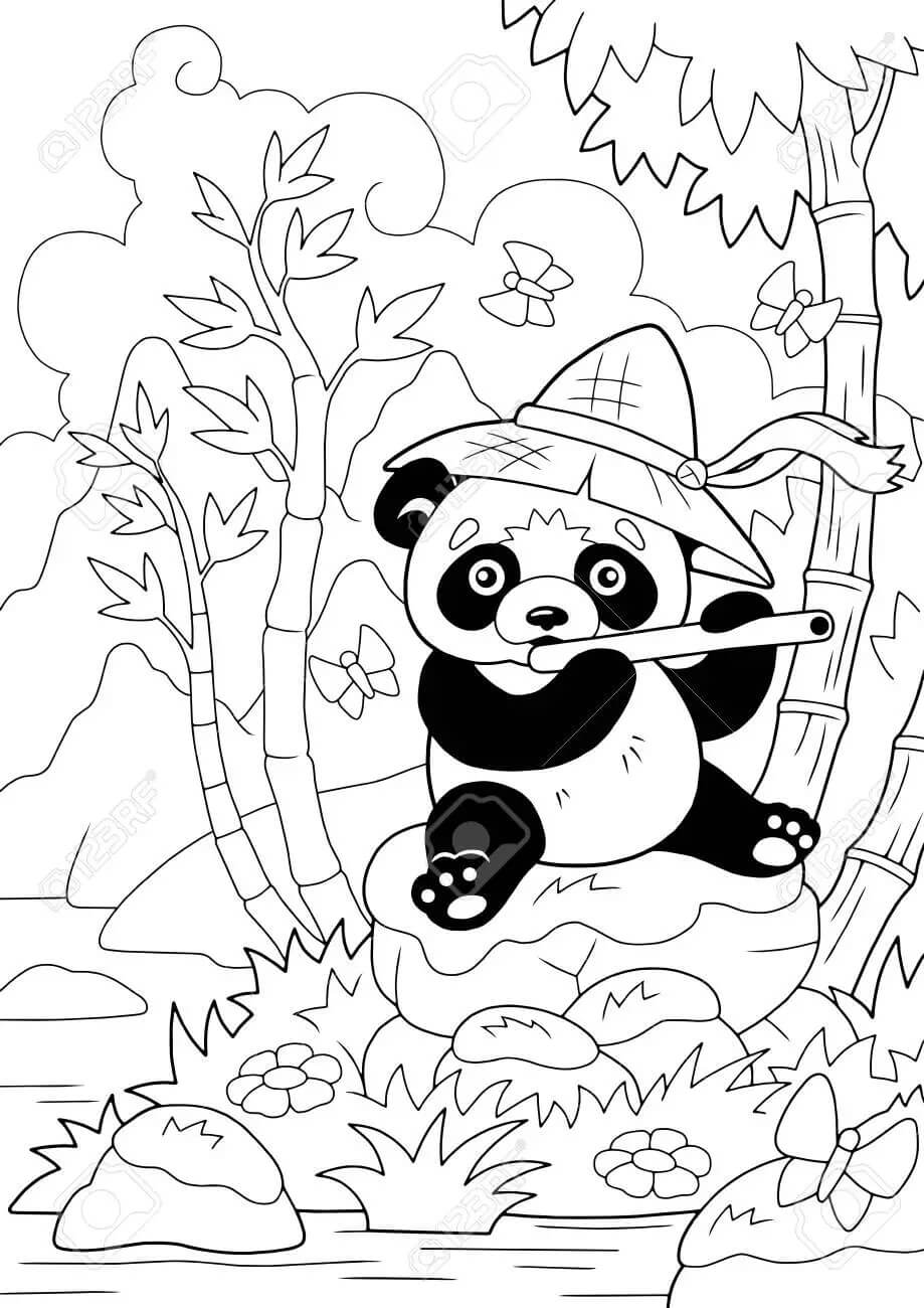 Piccolo Panda Carino Suona il Flauto da colorare