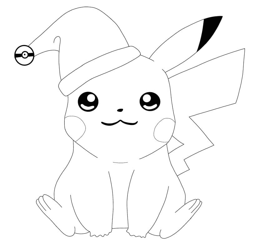 Pikachu con cappello da Babbo Natale da colorare