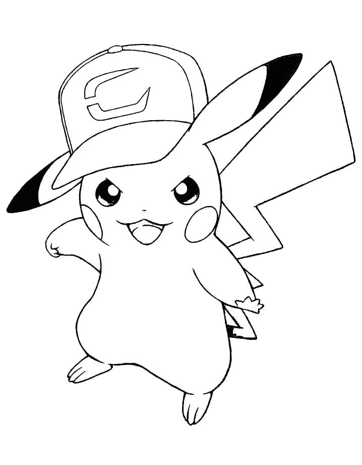 Pikachu con Cappello da colorare