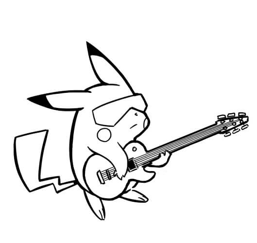 Pikachu suona Chitarra da colorare