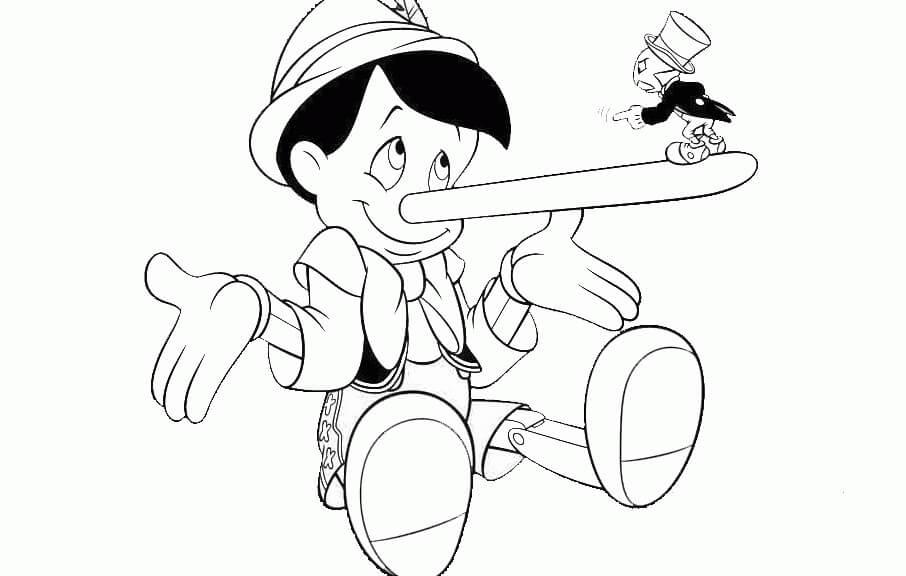 Pinocchio Che Sorride Con il Cricket di Jiminy da colorare