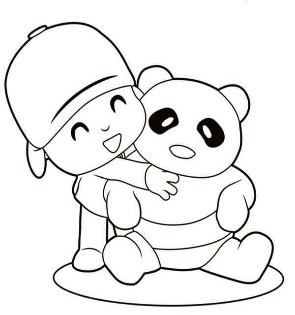 Pocoyo abbraccia Panda da colorare