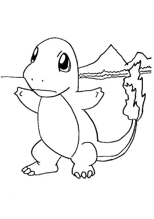 Pokemon sullo sfondo delle montagne da colorare