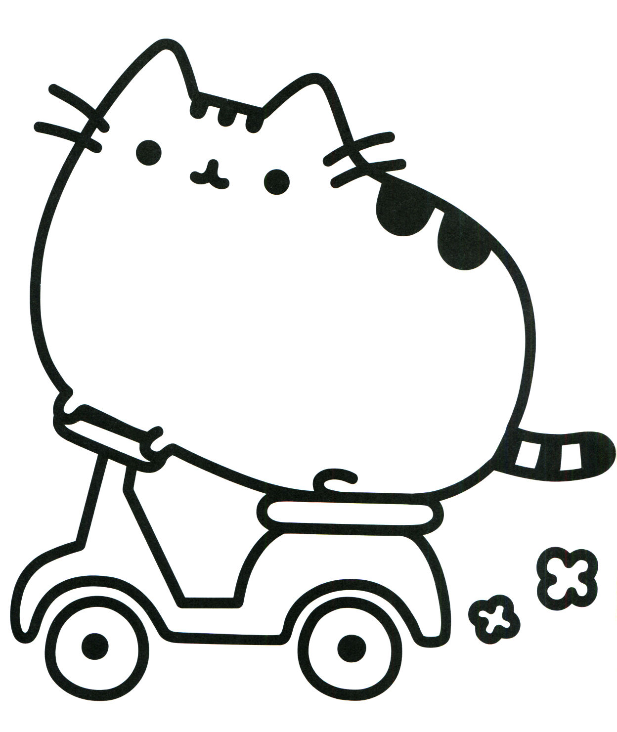 Pusheen alla guida di una motocicletta da colorare
