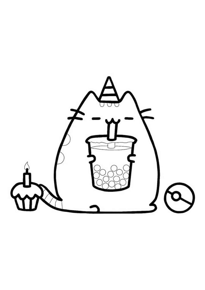 Pusheen beve il tè al latte da colorare