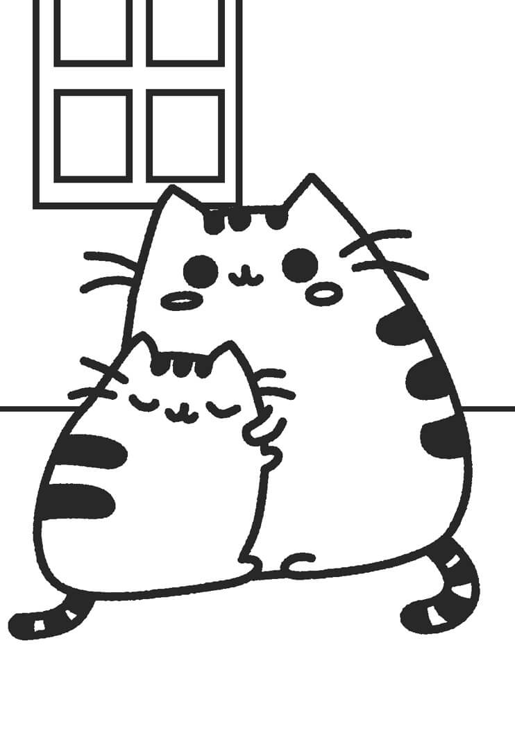 Pusheen che abbraccia da colorare