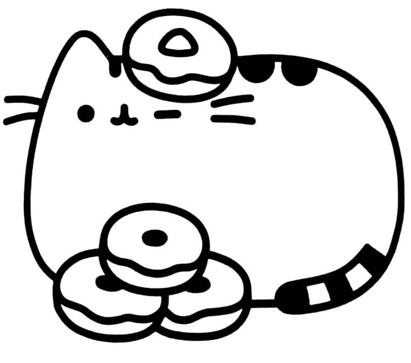 Pusheen con ciambelle gratis da colorare