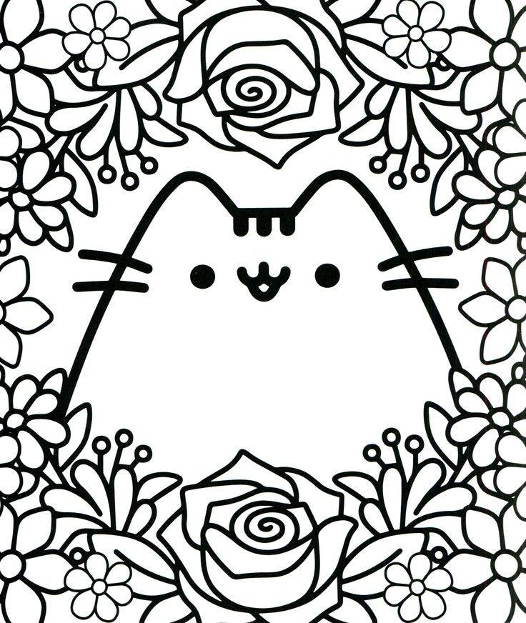 Pusheen con fiore da colorare