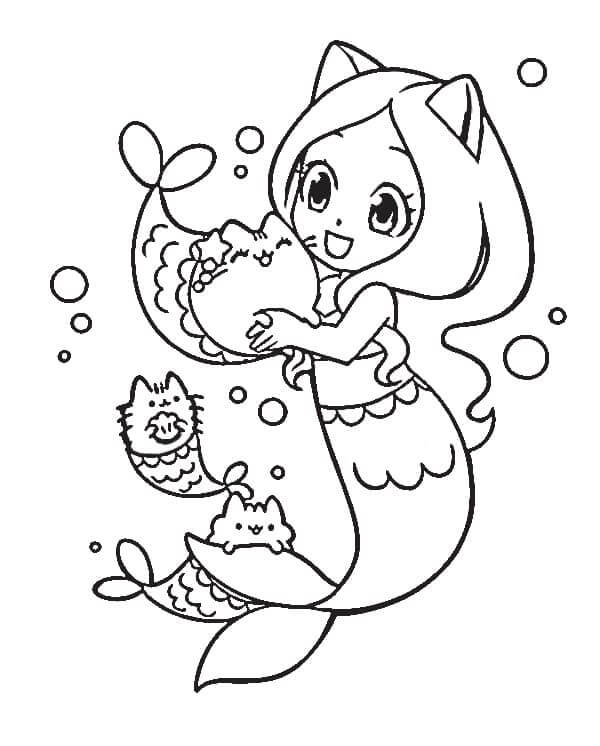 Pusheen con la sirena da colorare