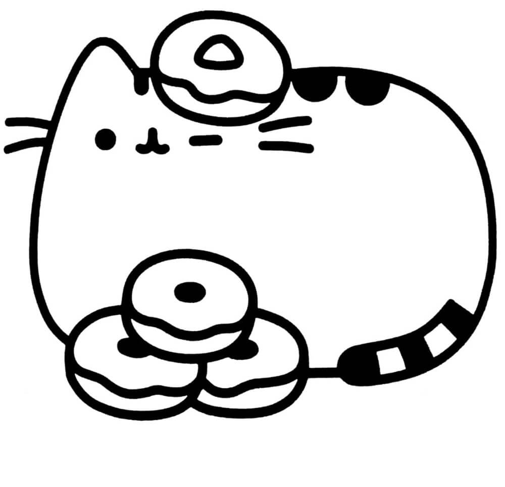 Pusheen con le ciambelle da colorare