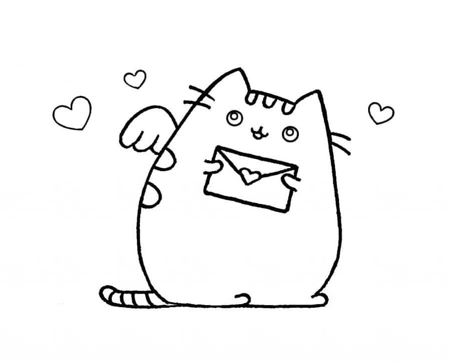 Pusheen con lettera d'amore da colorare