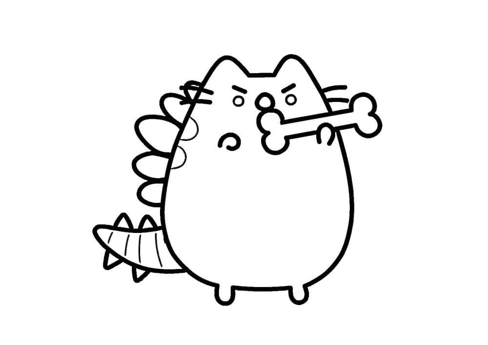 Pusheen con osso da colorare