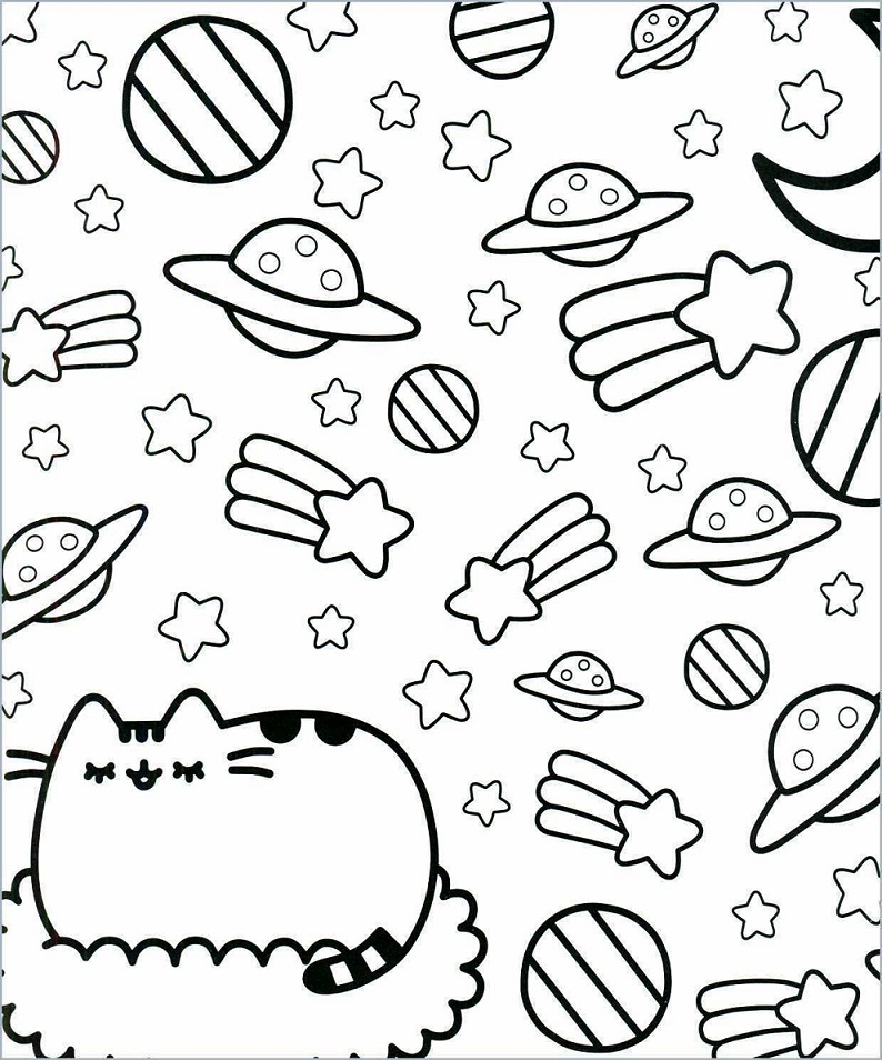 Pusheen con stelle e pianeti da colorare