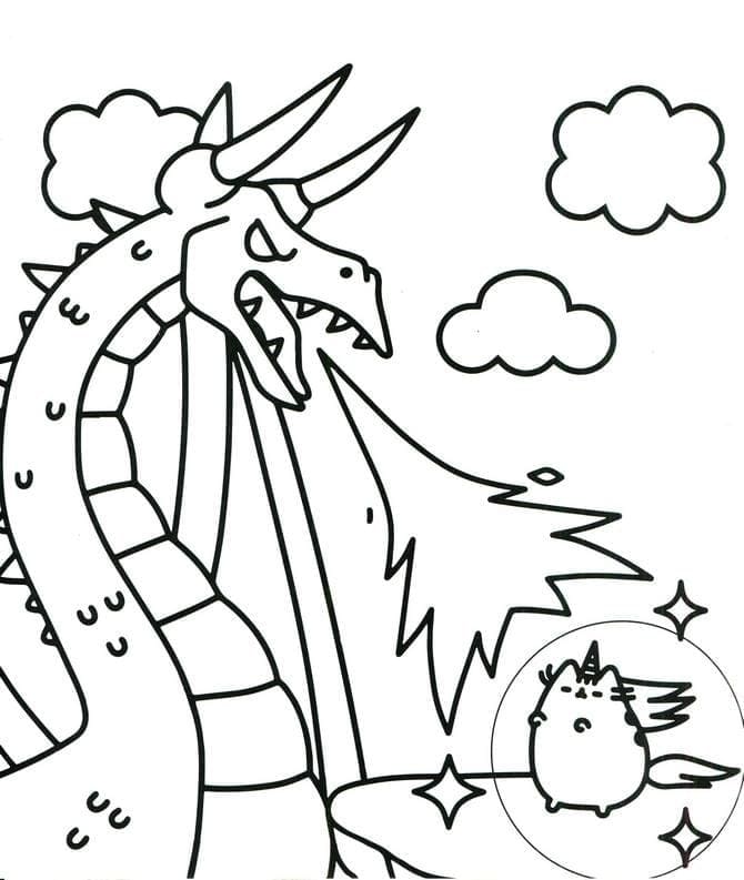 Pusheen e il drago da colorare