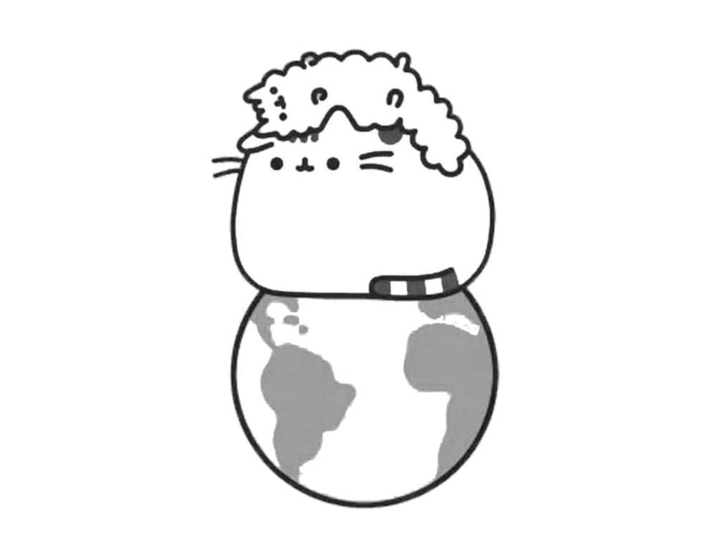 Pusheen e la Terra da colorare