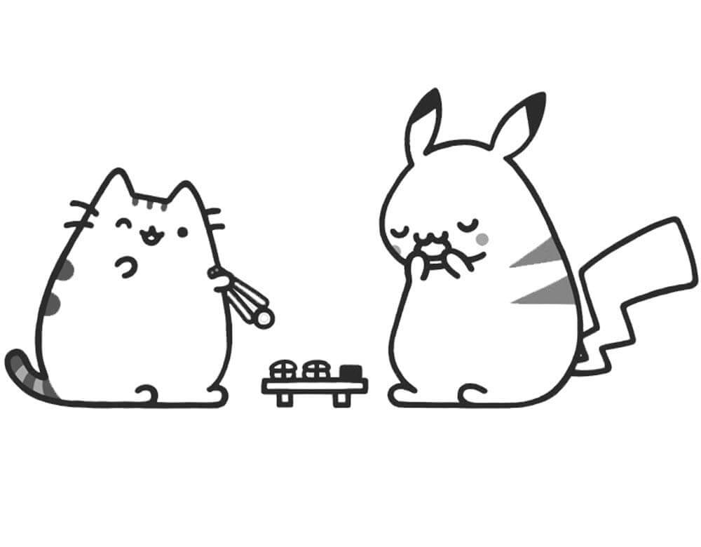 Pusheen e Pikachu da colorare