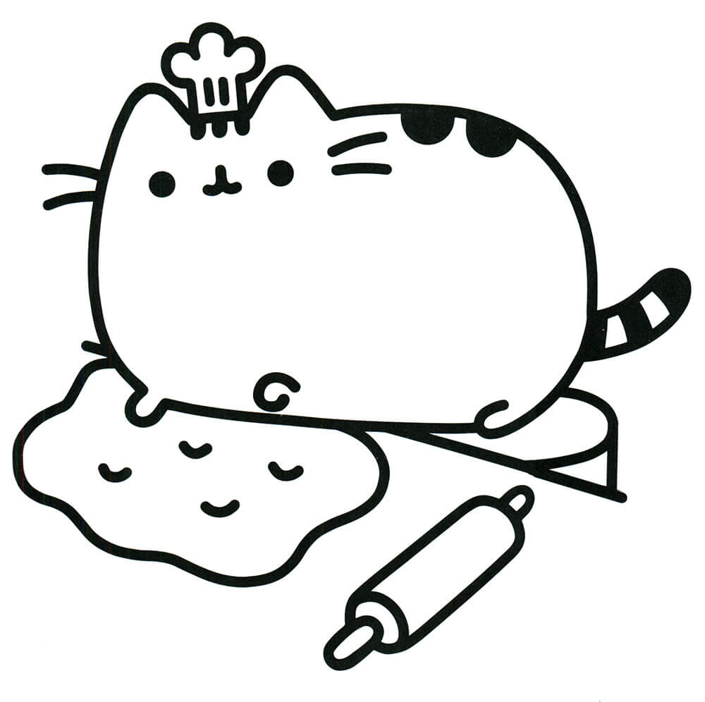 Pusheen fa una torta da colorare