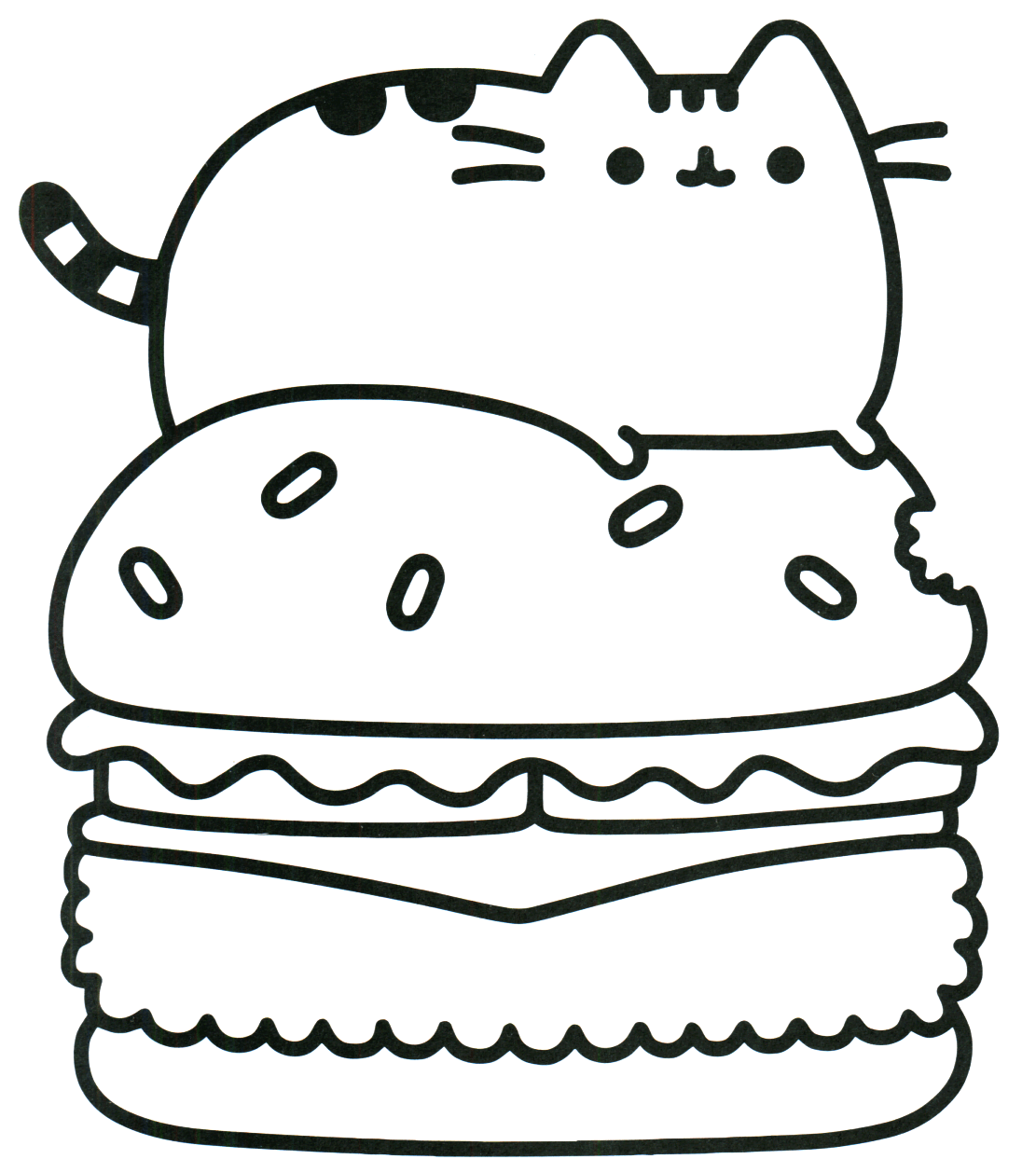 Pusheen sull'hamburger da colorare