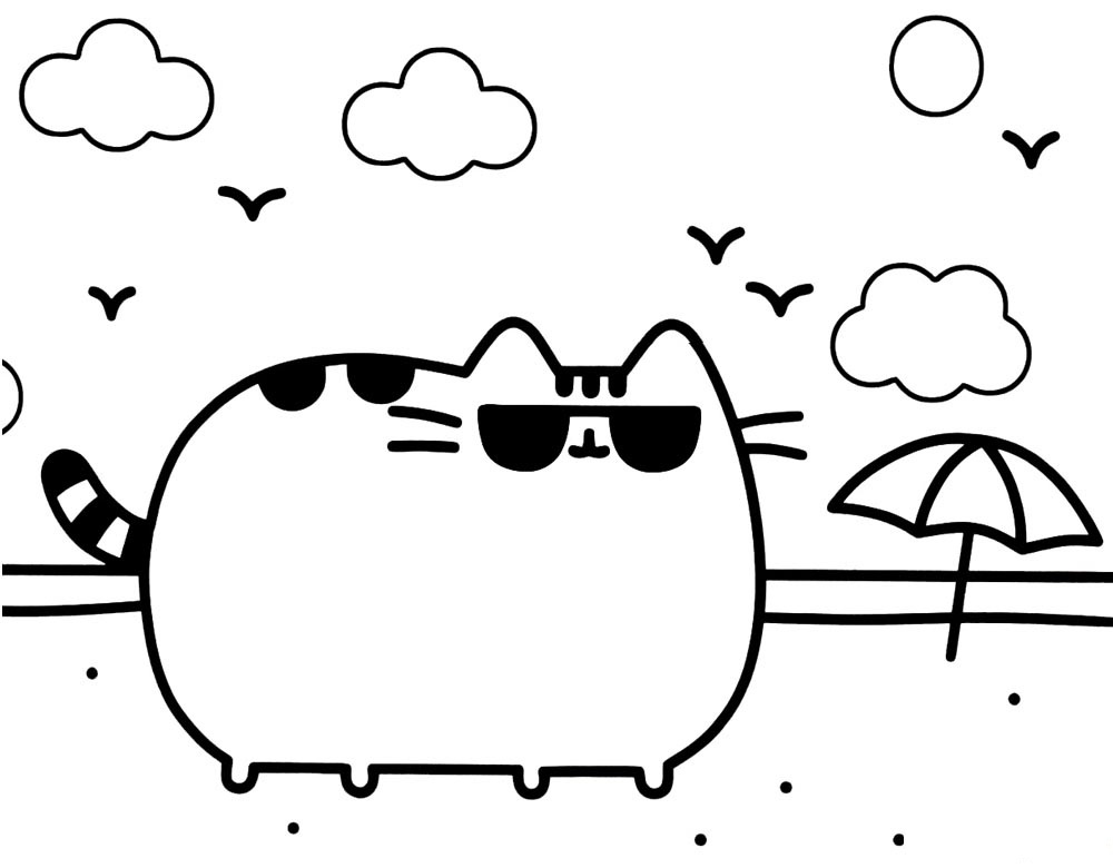 Pusheen sulla spiaggia da colorare