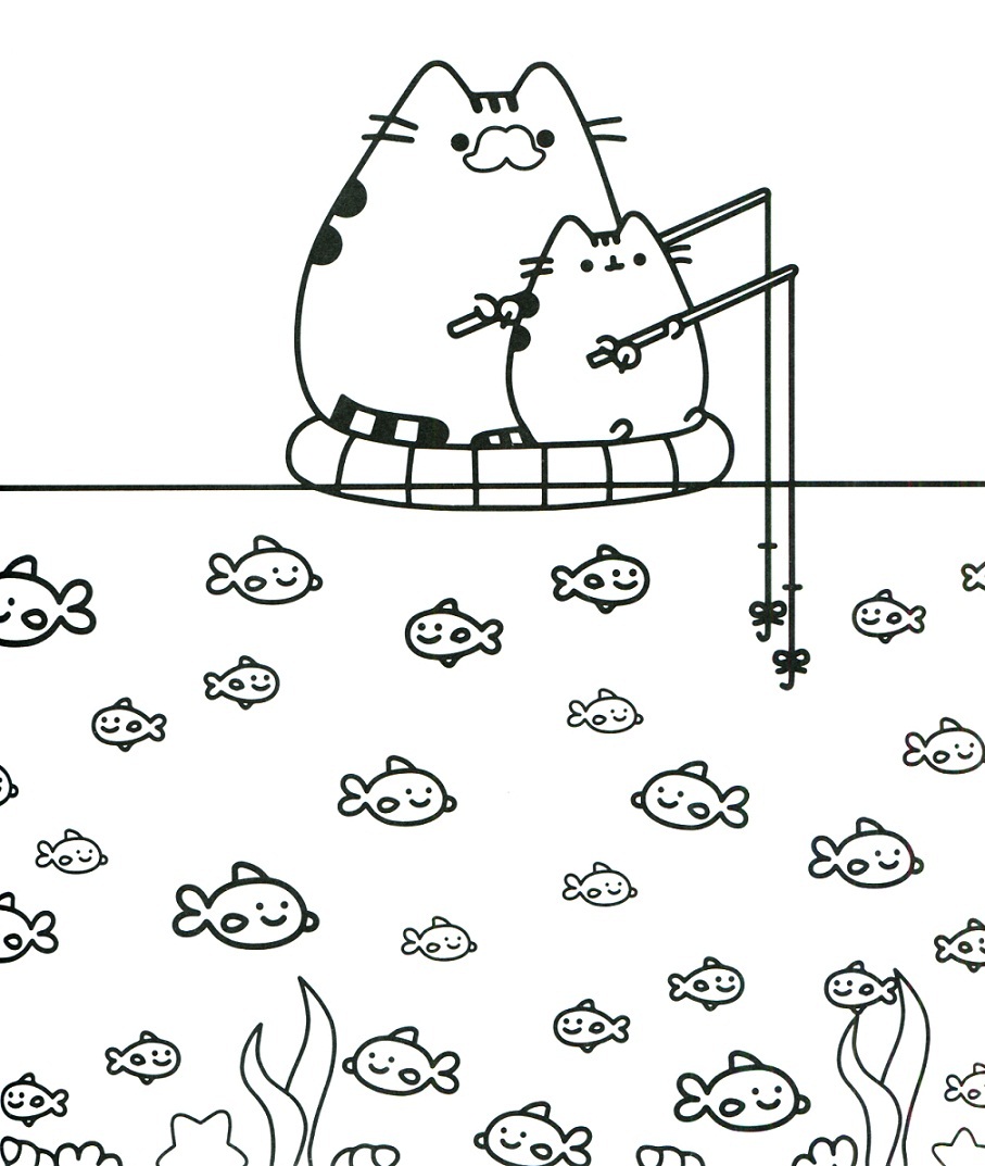 Pusheen va a pescare da colorare