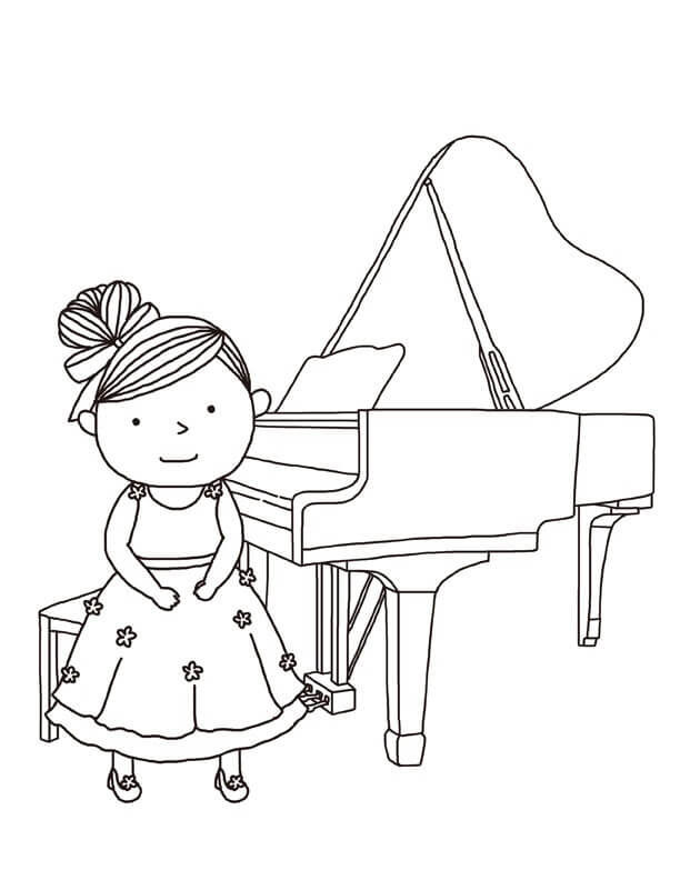 Ragazza con il Pianoforte da colorare