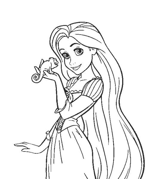 Rapunzel che tiene Gecko da colorare