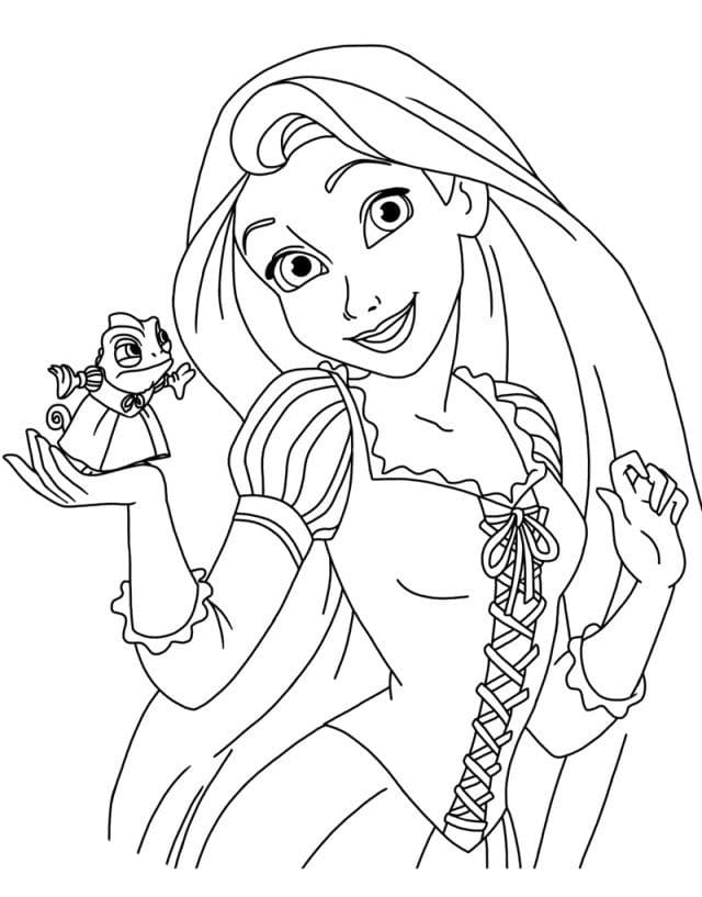 Rapunzel e il camaleonte da colorare