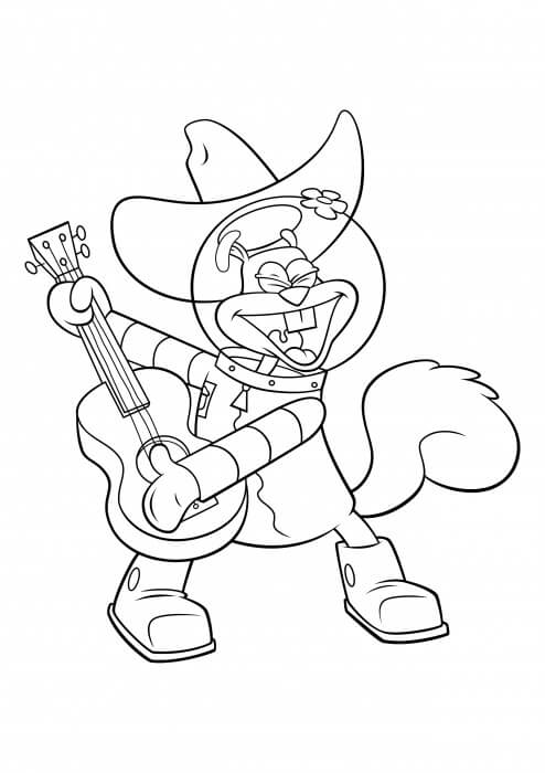 Sandy Cheeks con una Chitarra da colorare