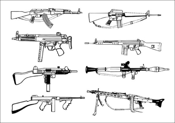 Scegli la tua arma preferita e colorala da colorare