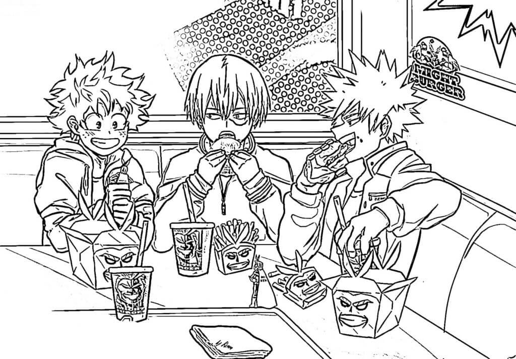 Shoto Todoroki e i Suoi Amici che Mangiano da colorare