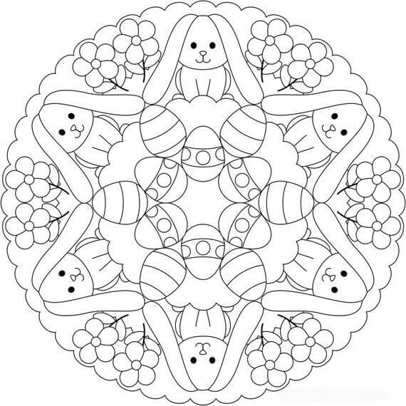 Simpatico mandala di Pasqua da colorare